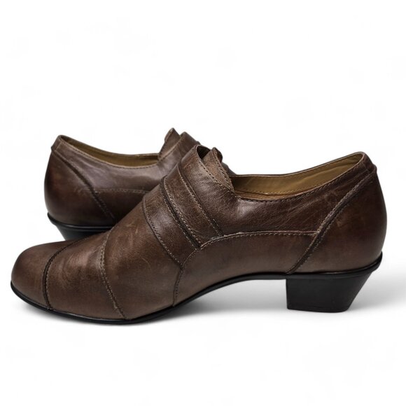 Aetrex Danielle Distressed Leather Monk Strap Heeled Loafers Women's Brown 8.5 - Picture 7 of 11